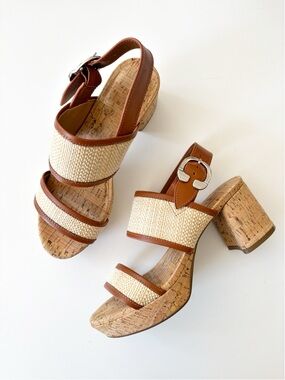 Aerosoles || Camera Raffia Cork Platform Sandals Heels Tan Brown